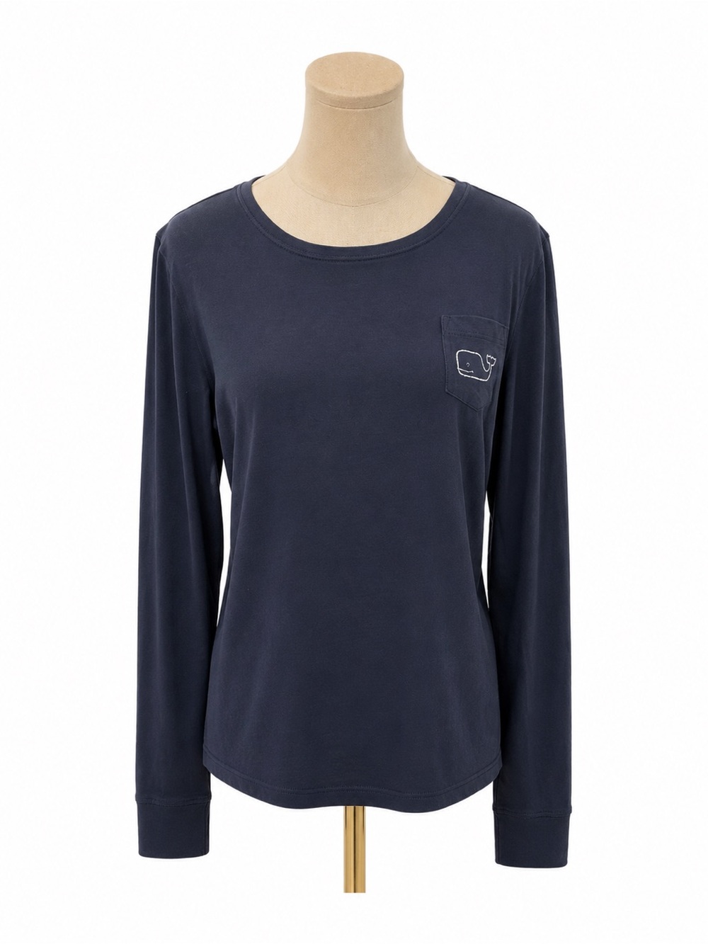 Vineyard Vines Navy Long Sleeve Pocket Tee Whale Logo Size M 100% Cotton